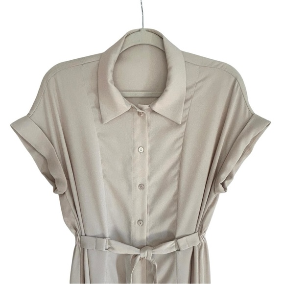 ICICLE 100% Silk Cream Button Down Midi Shirt Dress Women's Size 6 - Picture 2 of 9